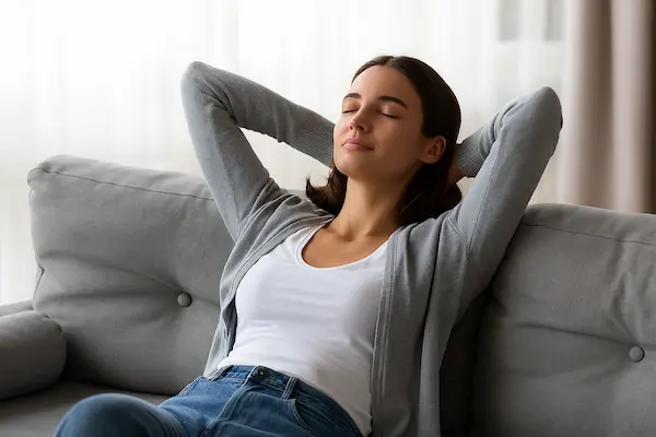 mujer descansando en sofa